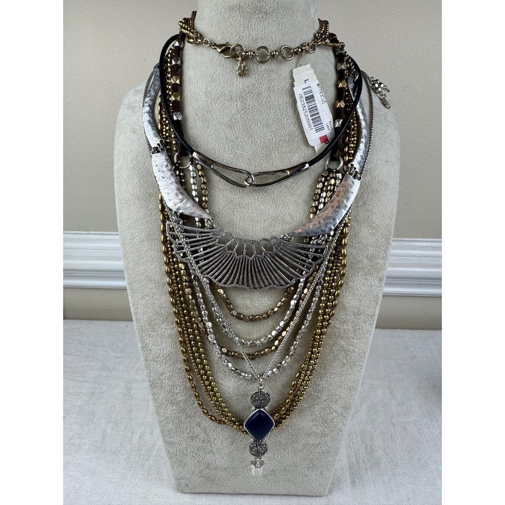 Vintage Lucky Brand & Nine West Y2K Necklace Lot Statement Boho Silver Gold 5pc